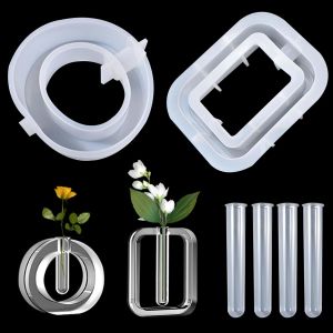 2 Pi&egrave;ces Moule Vase Resine Epoxy avec 4Pcs Tubes, Moules en R&eacute;sine Vase Moules en Silicone Epoxy Pot de Fleur Silicone Artisanat R&eacute;sine Moule en Bouteille pour Hydroponique Fleur - Neuf
