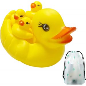 KALANKA-Lot de 4 jouets de bain pour bébé en caoutchouc avec 1 sac de rangement avec cordon de serrage - Canard flottant pour la piscine à la maison - Jouet classique en caoutchouc pour la salle de b - Neuf