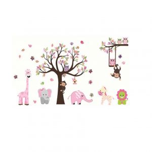 Sticker Mural Arbre Animal Autocollant Mural Autocollant Mural Éléphant Girafe Pour Chambre De Bébé Chambre D'enfant - Neuf