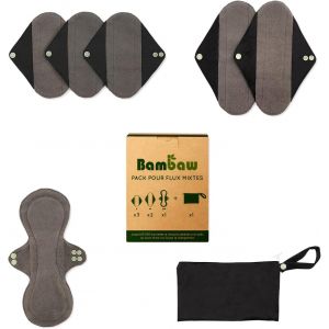 Kalanka-Serviette Hygi&eacute;niques Lavables U2013 6pcs Avec 1 Pochette Discr&egrave;te, Serviette R&eacute;utilisable, Protege Slip Lavable Pour Femmes, Period Panties Avec Ailettes U2013 Mix Set - Neuf