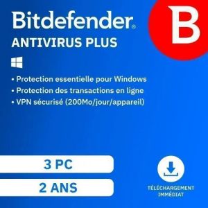 Antivirus - Bitdefender - Antivirus Plus 2025 - 3 Pc - 2 Ans - Renouvellement Automatique - Neuf