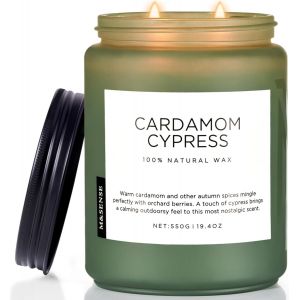 Bougie Parfum&eacute;es Cardamome Et Cypr&egrave;s Grande Bougie En Soja Naturel &Agrave; Deux M&egrave;ches De 550 G Br&ucirc;lage De 110 Heures Lent Cadeau De Bougie Bois&eacute;e De No&euml;l - Neuf
