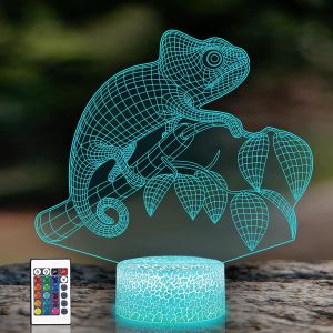 Chameleon Lampe Illusion 3d En Forme De L&eacute;zard Led Pour Enfants, D&eacute;coration De Chambre D'enfant, Lampe De Bureau, Lampe De Table, Cadeau De No&euml;l, D'anniversaire Pour Gar&ccedil;ons Et Filles - Neuf