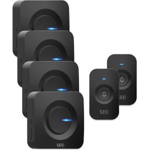 Kalanka-Sonnette Sans Fil Exterieur &Eacute;tanche, Ensemble De Sonnette Sans Fil,2 Carillon Branchable, 2 Carillon Aliment&eacute; Par Batterie. 2 Bouton Sonnette Exterieur,52 M&eacute;lodies, 5 Niveaux De Volume, Noir. - Neuf