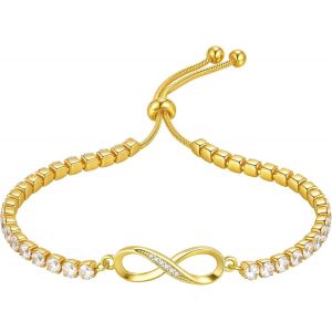 Eryi-Bracelet Tennis Pour Femme Avec Zircone - Bracelet Signe Infini Pour Femme - Bracelet D'amitié Réglable En Acier Inoxydable - Cadeau Pour Mère, Épouse, Petite Amie - Neuf