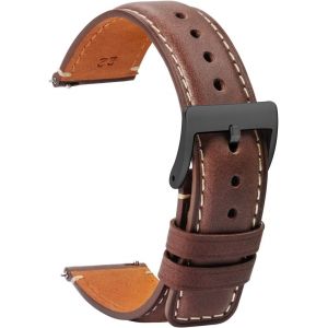 KAL-Montre Bracelets Cuir 20Mm - Remplacement Bracelets De Montre D&eacute;gagement Rapide Noir Doux Sport Pour Hommes Dames - Bracelets Montres Intelligentes Fermoir Boucle Argent&eacute;e - 18Mm 20Mm 22Mm - Neuf