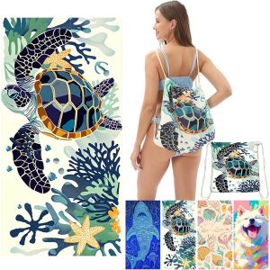 Kal-Serviette De Plage Personnalisée Pliables En Sac À Dos, 140x70 Cm Drap De Plage, Serviettes De Plage Xxl - 2 En 1 Multifonctionnel Serviette Plage Anti-Sable Portable Légère - Neuf