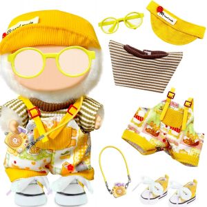 Lot de 6 vêtements pour poupée en peluche de 17 cm - Accessoires mignons pour poupée avec chapeau, haut, combinaison, lunettes, chaussures d'appareil photo pour garçons et filles - Cadeaux (sans - Neuf