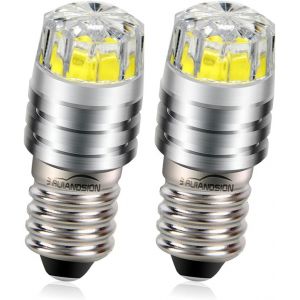 Nsiecd-2pcs 2w Cob 12v E10 Led De Mise &Agrave; Niveau De Remplacement De L'ampoule Pour Lampes De Poche Torche Phare Lampe Frontale, Blanc - Neuf
