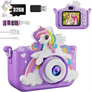 KALANKA-Appareil Photo pour Enfants, 2.0 Pouces Enfant Appareil Photo Numérique, Mini Caméra Rechargeable Caméscope Cadeau Jouet Filles Garçons de 3 à 10 Ans, vidéo HD 1080p, 32G SD Carte - Neuf