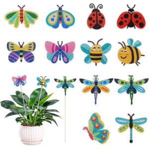 Ayuhr-Lot De 12 Kits De Peinture Diamant Insecte Papillon Libellule Coccinelle Abeille Peinture Diamant Peinture De Jardin Kits Pour Plantes En Pot Décoration De Jardin - Neuf