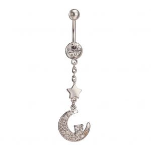 Piercing De Nombril En Zircon Pour Femme, Bijou Tendance, Etoile Et Lune (Argent) - Neuf
