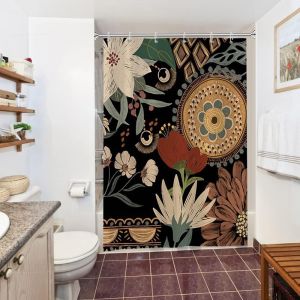 TIANYI-Rideau Douche Anti Moisissure, Rideau de Douche 150x200cm Tropicale Jungle Abstrait Bohême Fleuri Rideaux de Baignoire Tissu Lavable Imperméable Rideaux Salle de Bain avec 10 Crochets - Neuf
