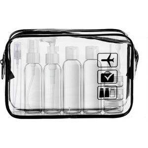 KALANKA-Trousse de Toilette Voyage Transparente, Flacon de Voyage(100ml), Kit de 13 Pièces et 1 Sac Refermable (20x20cm) Conforme aux Normes UE et UK pour Bagages à Main, Voyage Accessoires - Neuf