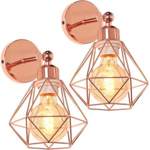 ERYI-Lot De 2 Appliques Murales Interieur Vintages Industrielles Plafonniers Luminaires E27 En Métal Lampe Murale Industrielles Rétro Réglable 180° Éclairage Mural Cuisine Salon (Or Rose-2Pcs) - Neuf