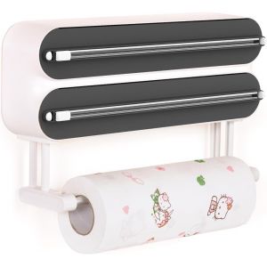 Bhhbb-3 In 1 Derouleur Film Alimentaire Avec Porte Sopalin Cuisine - Distributeur Film Alimentaire Avec Coupeur - Magnétique Distributeur Papier Aluminium Et Film - Derouleur Essuie Tout Murale - Neuf