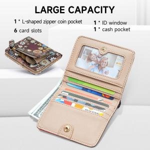 CAUC-Portefeuille pour femme en cuir avec blocage RFID - Portefeuille fin et compact &agrave; deux volets pour femme - Poche pour pi&egrave;ces de monnaie - Petit sac &agrave; main pour femme avec fen&ecirc;tre pour carte - Neuf