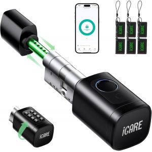 MEVRONISSHOP-Serrure connect&eacute;, Cylindre serrure R&eacute;glable 60-90mm (30/30, 45/45), serrure Biom&eacute;trique pour la porte d'entr&eacute;e avec RFID, App, Bluetooth, Clavier, WIFI (&agrave; acheter s&eacute;par&eacute;ment) - Neuf