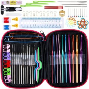 Mevronisshop-Set De Crochet Tricot En Aluminium, 100 Pi&egrave;ces Kit Crochet, 11 Tailles Pour D&eacute;butants - Accessoires De Crochet Color&eacute;s - Avec Sac De Rangement - Neuf