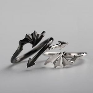 Bague Ouverte Avec Ailes D'ange Et De Diable Pour Homme Et Femme, Ajustable, Noire Et Blanche, Avec Ailes De Dragon Et Flèche, Lot De 2 - Neuf