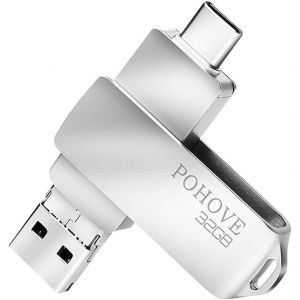 Cl&eacute; USB 32 Go, 3 en 1 Type C/Micro USB/USB 3.0 Flash Drive 32 GB M&eacute;tal Clef USB C 32go pour PC, Tablette, Android Smartphone pour Transmission Et Le Stockage De Donn&eacute;es (Argent) - Neuf
