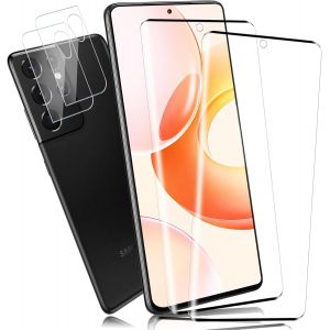 2+2 Pi&egrave;ces Verre Tremp&eacute; Pour Samsung Galaxy S21 Ultra Avec Cam&eacute;ra Arri&egrave;re Vitre Protection, Haute Sensibilit&eacute;, 9H Duret&eacute; R&eacute;sistant Montre Pour Galaxy S21 Ultra Protection &Eacute;cran, Hd[TRE913025] - Neuf