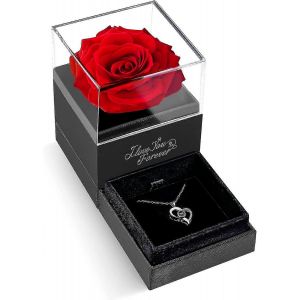 Collier &laquo; Je T'aime &raquo; Avec Rose Rouge - Cadeau Romantique Pour Elle, &Eacute;pouse, Petite Amie, Pour Un Anniversaire, La Saint-Valentin, Un Anniversaire Ou Pour Une Maman - Neuf