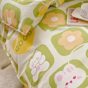 HJLIAN Parure de lit 3 pieces en coton brosse epais, style simple, respirant et doux pour la peau, motif lapin de printemps, lit de 1,2 m (4 pi) - Neuf