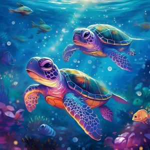 Ayuhr-Tortue Diamond Painting, 5d Diy Animaux Diamant Painting Kit Complet, Diamant Painting Paysage Strass Point De Croix Cristal Pour Murale Décor 30x30cm - Neuf