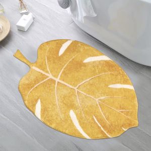 Non-Slip Coton Tapis De Bain Jaune Modèle De Feuille, 60 X 90 Cm, Vert - Neuf