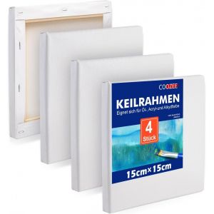 Meimie-Lot De 4 Châssis De 15 X 15 Cm¿Toile Sans Acide 100 % Coton 380 G/M²¿Toile À Pein E Pour Acrylique,Aquarelle,Peinture À L'huile - Neuf