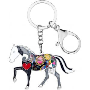 Kal-Alliage Cheval Running Porte-Clés Accessoires Émail Licorne Bijoux Pour Les Femme Filles Car Wallet Charms (Ebène) - Neuf