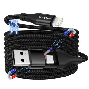 Magnetic Coiled Light_Ning Câble 2 En 1, Câble De Charge Multiple, Câble Usb A/C Vers Light_Ning, Charge Rapide Pd 30 W, Câble Tressé Certifié Mfi Compatible Avec Phone 14 Pro 13 1[CAB9163636] - Neuf