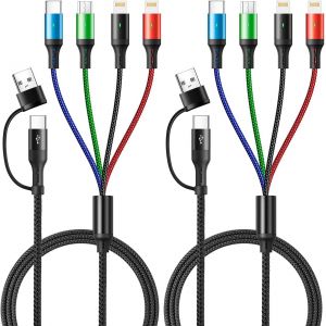 Senior-Cable Multi Chargeur 6 En 1 [3.5A/1.2M] Cable Multi Usb Embout Usb A/C Vers Type C/Micro Usb/Lightning Nylon Universel C&acirc;ble De Charge Pour Iphone, Ipad, Android[L1389] - Neuf