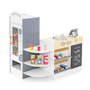 Jeu d'&eacute;picerie pour enfants 89 x 57 x 88 cm avec caisse enregistreuse et distributeur auto style moderne en MDF blanc Helloshop26 20_0012236 - Neuf