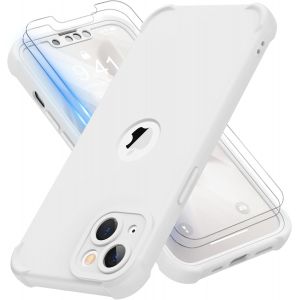 Brs-Coque Pour Iphone 13 Mini + 2 Pièces Verre Trempé Protection Écran, 2 En 1 Antichoc Souple Silicone Tpu Arrière Rigide Pc Avant Housse De Protection Pour Iphone 13 Mini 5,4"" Blanc - Neuf