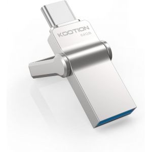Clé USB 64GO Mini Cle USB C 3.0 Vitesse de 100 MB/s Clef USB 3.0 OTG 2 en 1 Type C,Flash Drive Memory Stick pour Smartphone Portable USB-C-Android/PC,Argent - Neuf