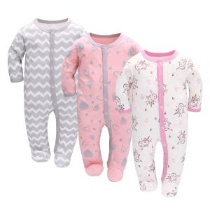3pcs Bébé Grenouillère Printemps Et Automne Combinaison Bébé Nouveau-Né À Manches Longues Bébé Enveloppé Pieds Rampants Vêtements Une Pièce (Licorne 68cm Costume Pour 5-7 Mois). - Neuf