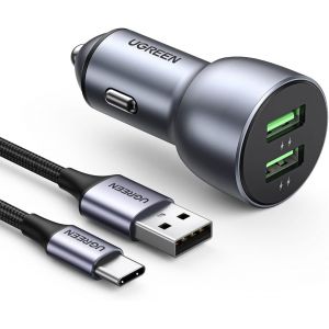 Ongi-Chargeur Allume Cigare Usb Qc 3.0 36w 2 Ports Chargeur Voiture Avec Câble Usb Type C Compatible Avec Iphone 14 Plus Pro Max 13 12,Galaxy S23 Ultra Plus S22 S21 S20 A53 A13,Pixel 7 6 Pro - Neuf
