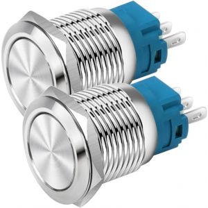 19mm Tête Plate SPDT Bouton-Poussoir de Verrouillage Étanche,Interrupteur à Bouton-Poussoir en Métal en Acier Inoxydable,Bornes à Souder DC 6V/12V/36V/48VAC 110V/230V 2A 1NO+1NC - Neuf