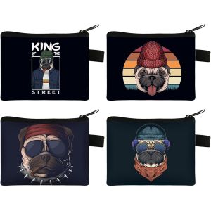 4-Piece Small Women's Small Coin Purse in Polyester with Zip for Corner, Credit Card, Keys (13 x 10 cm), Multicolored, Dog Coin Purse - Neuf