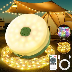 Jgd-Guirlande Lumineuse De Camping Enroulable 10m, Rechargeable Usb Lampe Camping, 2500mah, 9 Modes &Eacute;clairage, &Eacute;tanche Ipx4 Pour Tente, Jardin, Randonn&eacute;e, No&euml;l, D&eacute;coration Ext&eacute;rieure Int&eacute;rieure - Neuf