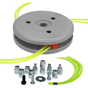 Tete Debroussailleuse Universelle, H011 Remplacement Facile Charge Tete Tondeuse Fits Most Modeles Standard Gaz et Electrique, Inclut 15 pcs Ligne Taille 1FT-0.095 Pouces, Gris - Neuf