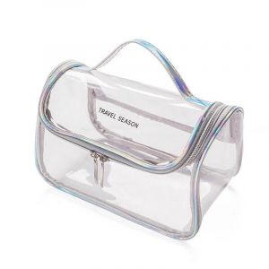 Sac &agrave; cosm&eacute;tiques transparent de voyage Femmes Fermeture &eacute;clair Clair Trousse de maquillage Trousse de beaut&eacute; Organisateur de maquillage Rangement Bain Trousse de toilette Argent,A - Neuf