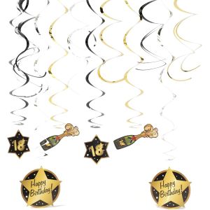 Deco anniversaire 18 ans spirales noir/dor&iquest;&iquest; - D&iquest;&iquest;coration e pour un 18 ans anniversaire garcon et fille - Neuf