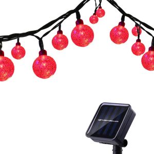 Guirlande Solaire Extérieure Avec Ballon,6,5m 30 Led Guirlande Lumineuse Solaire Etanche,8 Modes D'éclairage Lampe Décoratives Pour Jardin Gazebo Patio Cour Clôture Extérieur (Rouge) - Neuf