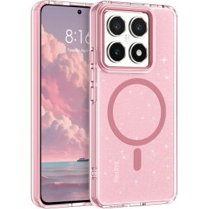 Kal-Coque Magnétique Pour Xiaomi 14t 5g, Compatible Avec Magsafe, Étui À Paillettes Protection Caméra Antichoc Anti-Rayures Case Pour Xiaomi 14t 5g 6.67"", Rose - Neuf