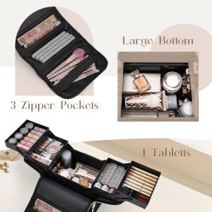TIANYI-Mallette Maquillage Trousse Maquillage Sac Maquillage Mallette à Ongle Vanity Maquillage Mallette Rangement Femme Maquillage avec Bandoulière Beauty Case de Voyage Professionnel, modèle Pliabl - Neuf