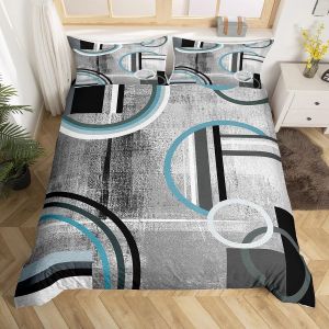 Housse De Couette Homewish Peinture À L'huile Double, Housse De Couette Géométrique, Parure De Lit Aquarelle Ombrée, Parure De Lit Bleu Marine, Noir Et Gris, Housse De - Neuf