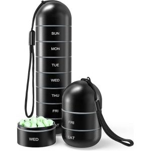 ¿Noir¿Métal Étanche À L'humidité Hebdomadaire Pilule Organisateur, Empilables En Alliage D'aluminium De Bpa Libre De Voyage De Randonnée De 7 Jours Pilulier Cas Imperméable À L'eau - Neuf
